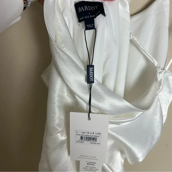 Bardot Slip Dress Large US 8 Mila Cowl Back Orchid White Midi Slit Satin Bridal - Picture 11 of 11